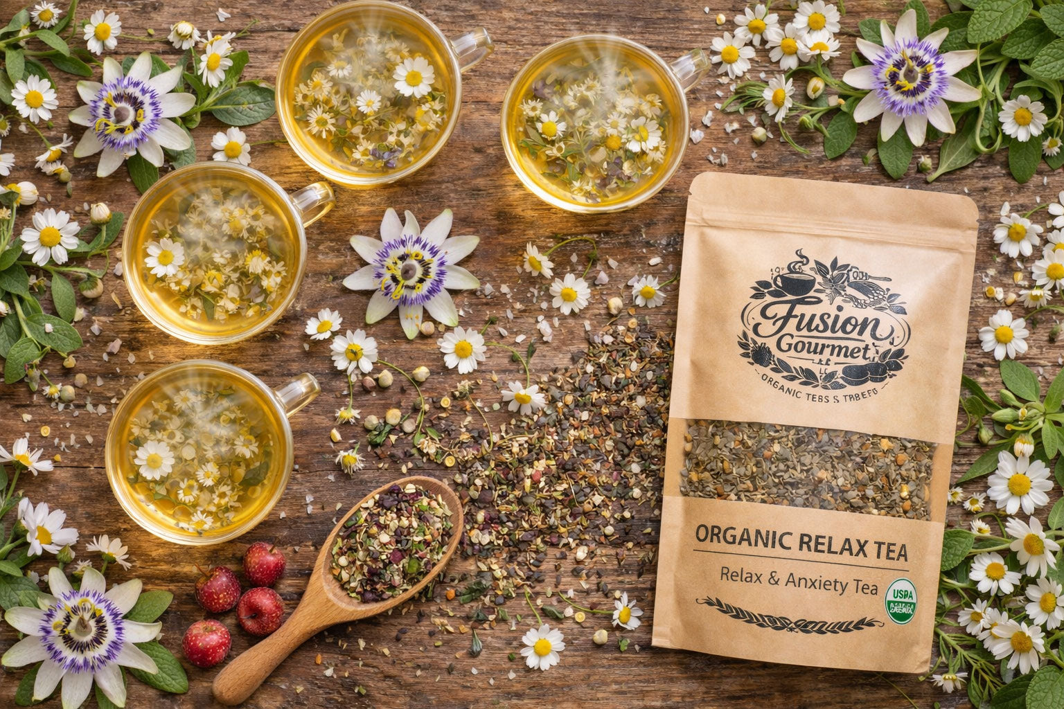 Organic Relax Tea - Calming Blend with Passionflower & Chamomile for Stress Relief, Available in 2oz and 4oz sizes