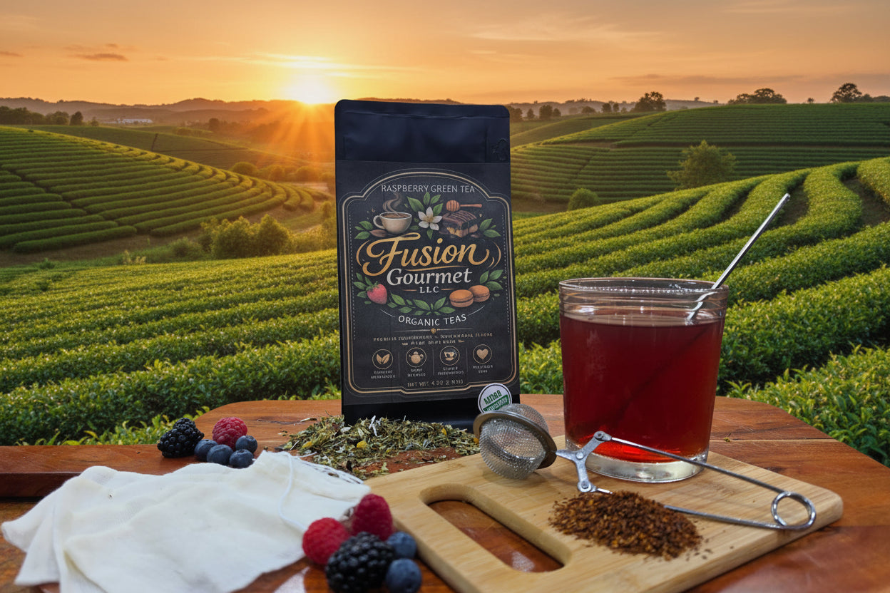 Organic Raspberry Green Tea - Fairtrade Green Tea with Real Raspberries & Hibiscus, Available in 2oz and 4oz sizes