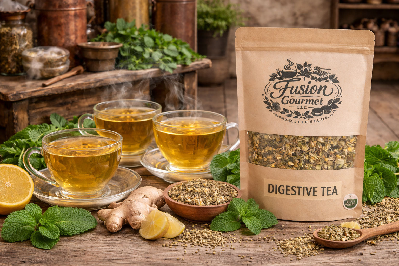 Organic Digestive Tea - Soothing Peppermint, Ginger & Fennel for Digestive Wellness, Available in 2oz and 4oz sizes