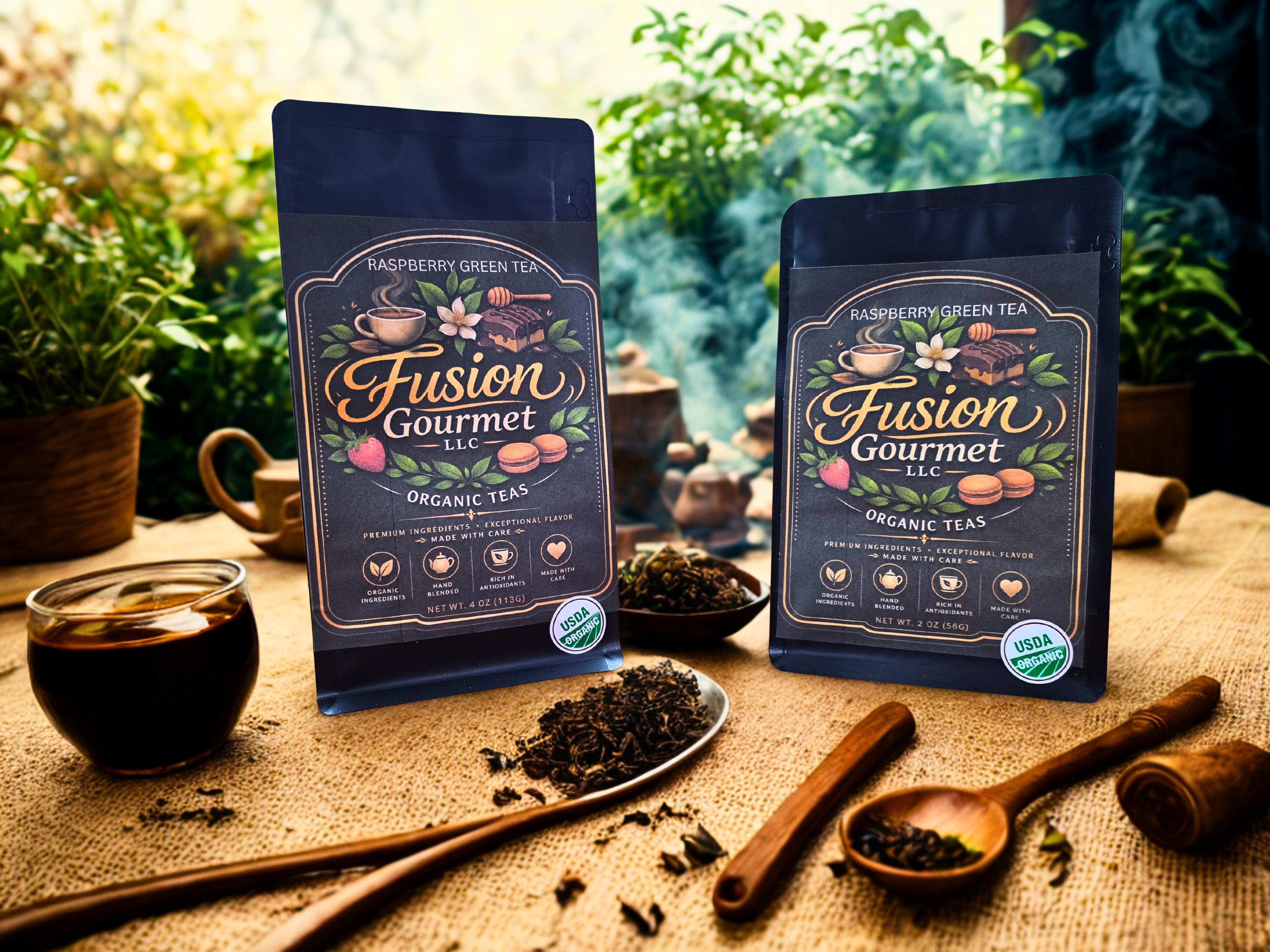 Organic Raspberry Green Tea - Fairtrade Green Tea with Real Raspberries & Hibiscus, Available in 2oz and 4oz sizes