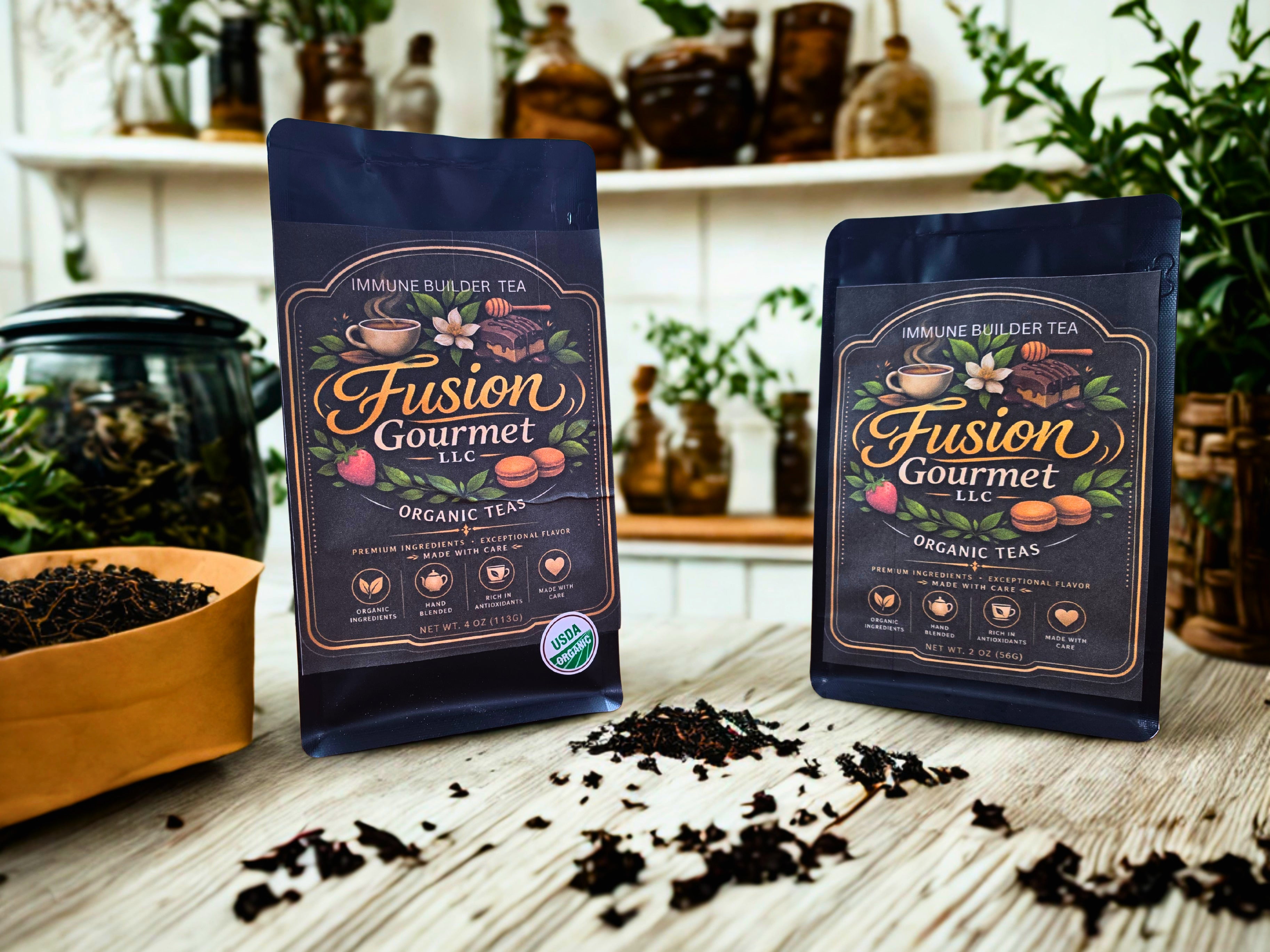 Organic Immune Builder Tea - Holy Basil & Ashwagandha for Immune Support, Available in 2oz and 4oz sizes